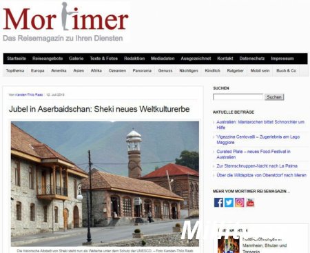 “Mortimer Reisemagazin” jurnalı Şəki Xan Sarayından yazır