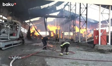 Tərtərin pambıq zavodunda düşmən atəşi nəticəsində başlayan yanğın davam edir - VİDEO